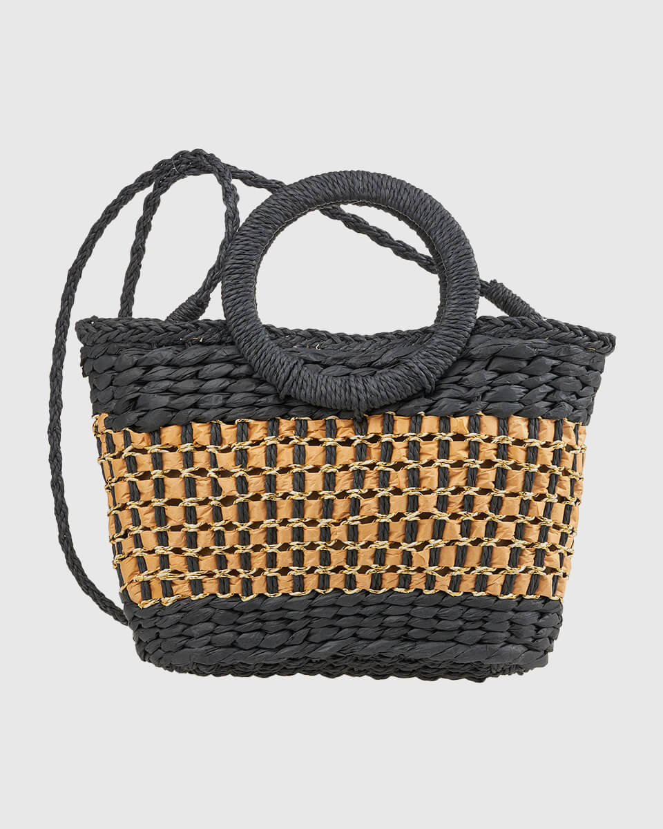 Verde Γυναικεία Τσάντα Χειρός 48-0288 Ψάθινη Μαύρο