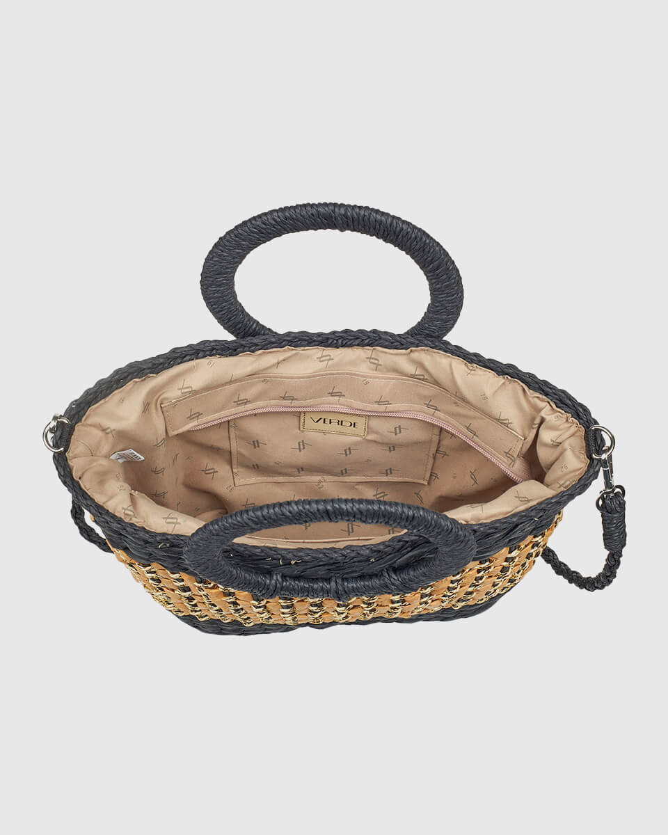 Verde Γυναικεία Τσάντα Χειρός 48-0288 Ψάθινη Μαύρο - Image 2