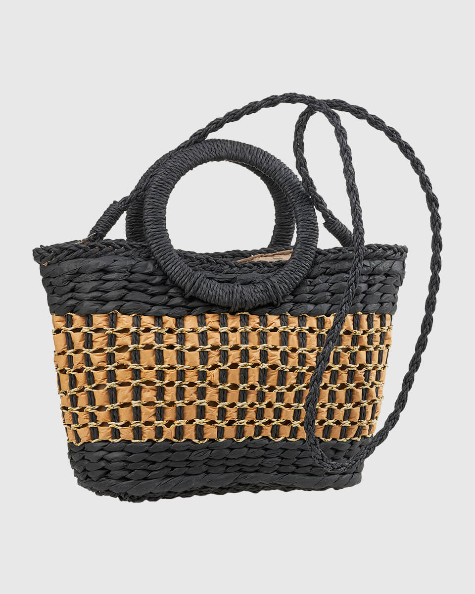 Verde Γυναικεία Τσάντα Χειρός 48-0288 Ψάθινη Μαύρο - Image 3