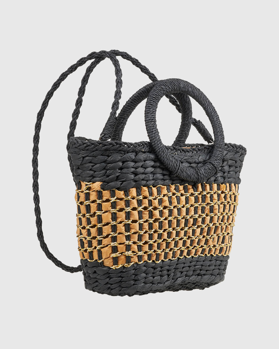 Verde Γυναικεία Τσάντα Χειρός 48-0288 Ψάθινη Μαύρο - Image 4