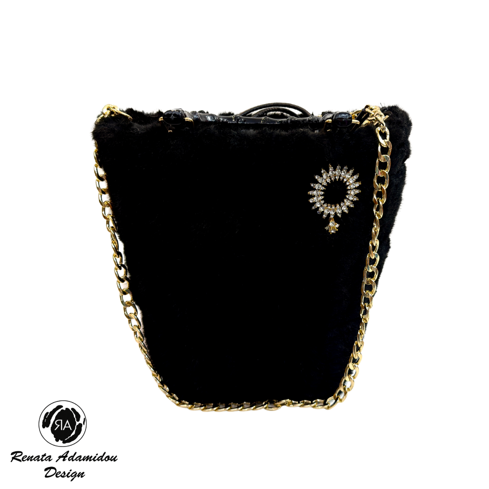 Renata Adamidou "Handmade" Γυναικεία Τσάντα Χειρός-Χιαστί RE26-05 Μαύρο Γούνα