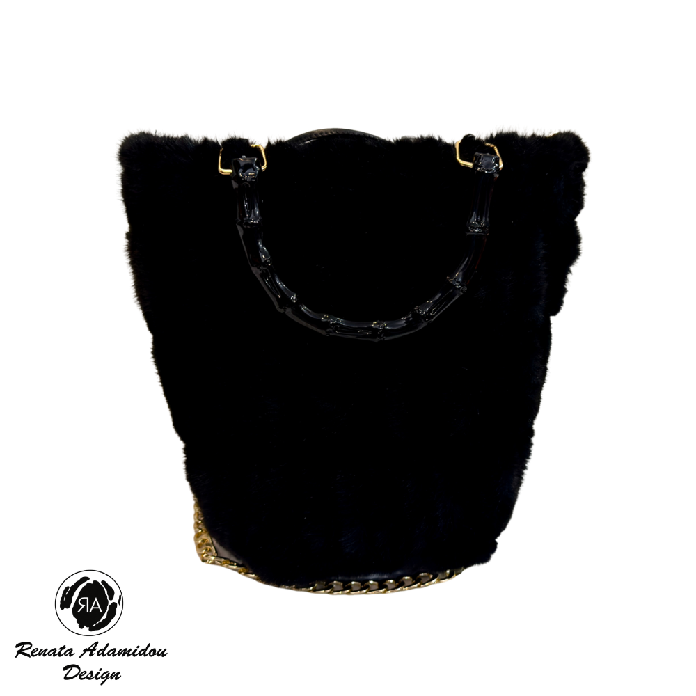 Renata Adamidou "Handmade" Γυναικεία Τσάντα Χειρός-Χιαστί RE26-05 Μαύρο Γούνα - Image 3