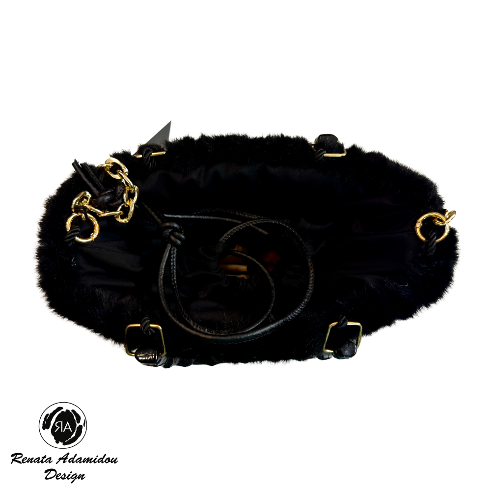 Renata Adamidou "Handmade" Γυναικεία Τσάντα Χειρός-Χιαστί RE26-05 Μαύρο Γούνα - Image 4